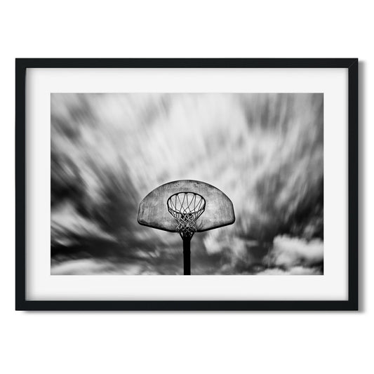 Black and white fine art print of Vintage Basketball Hoop, Rockaway Beach Queens New York
