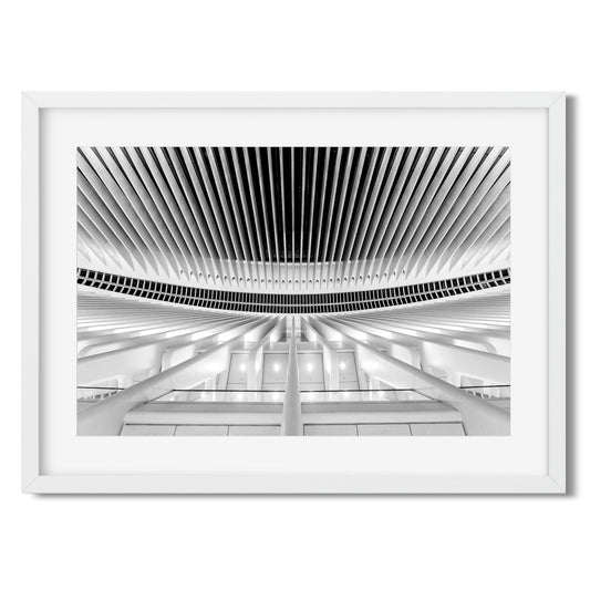 Black and white fine art print of World Trade Center Oculus Lower Manhattan New York City