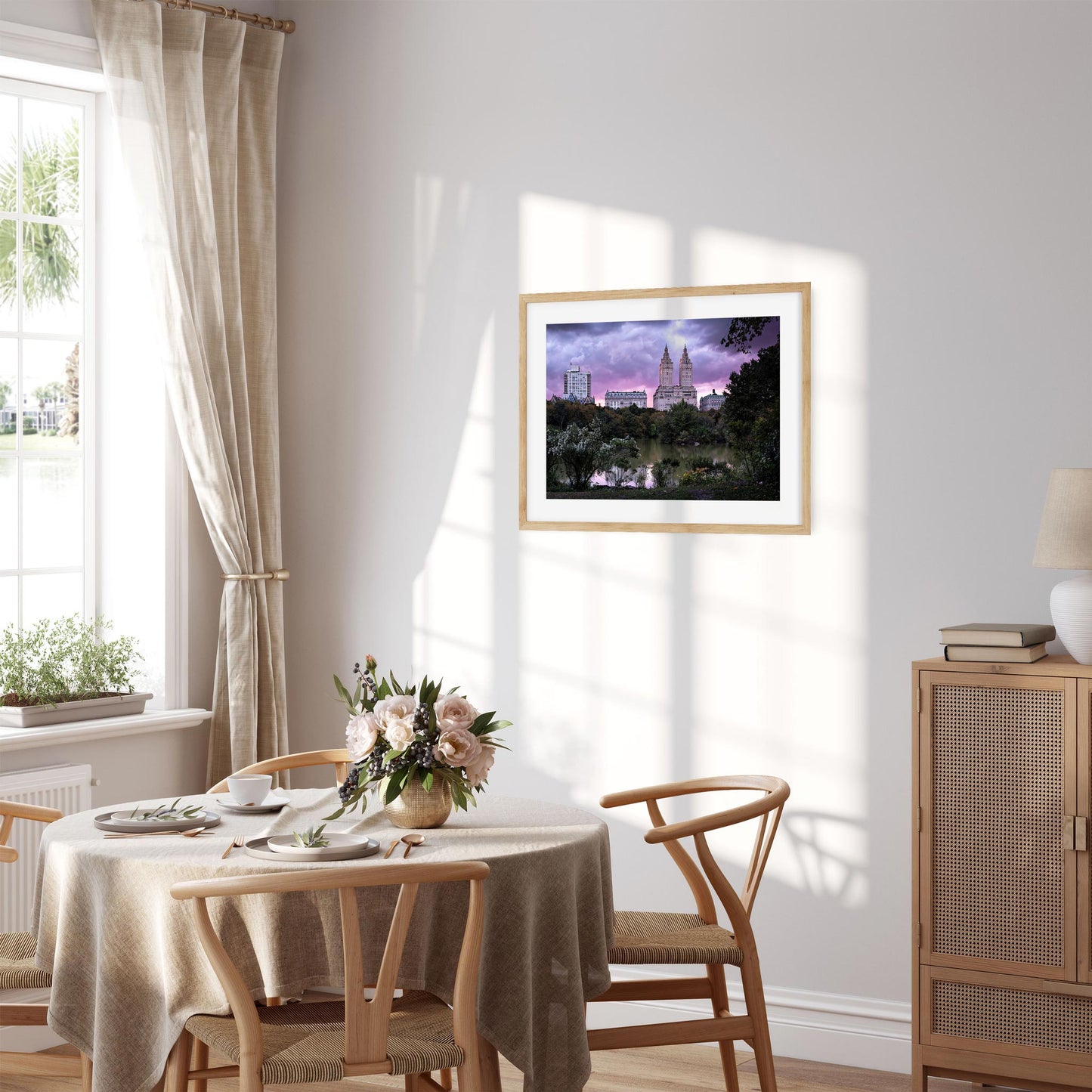 Fine art print of Sunset Appear at Purple Color over the Lake in Central Park New York City