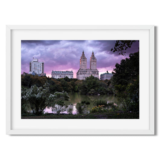 Fine art print of Sunset Appear at Purple Color over the Lake in Central Park New York City