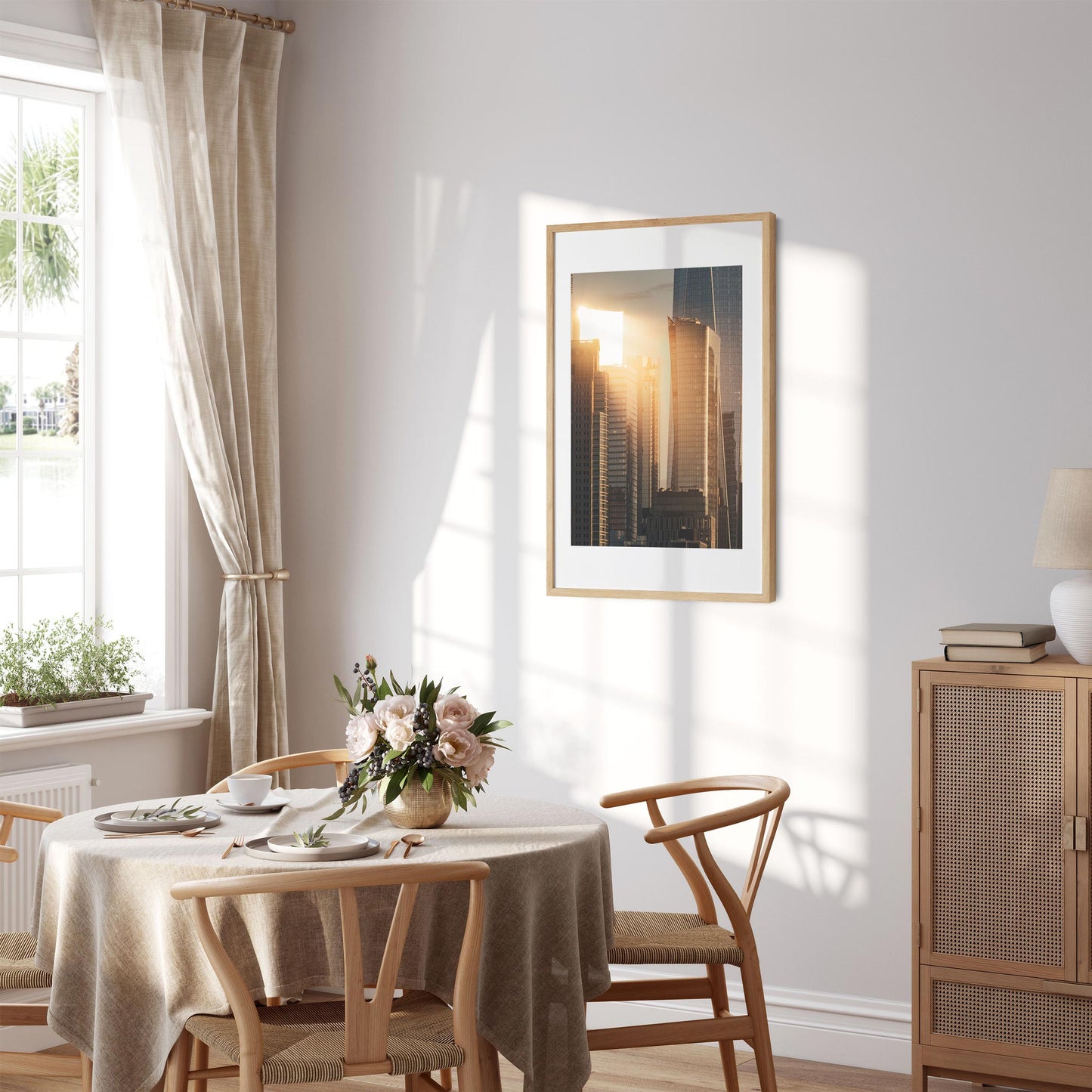 Fine art print of Sunset Light Reflected on Skyscrapers in Lower Manhattan New York City