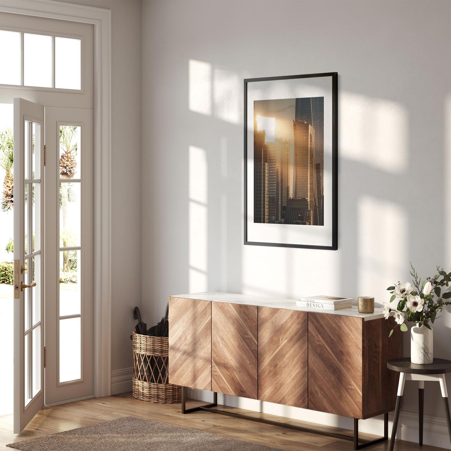 Fine art print of Sunset Light Reflected on Skyscrapers in Lower Manhattan New York City