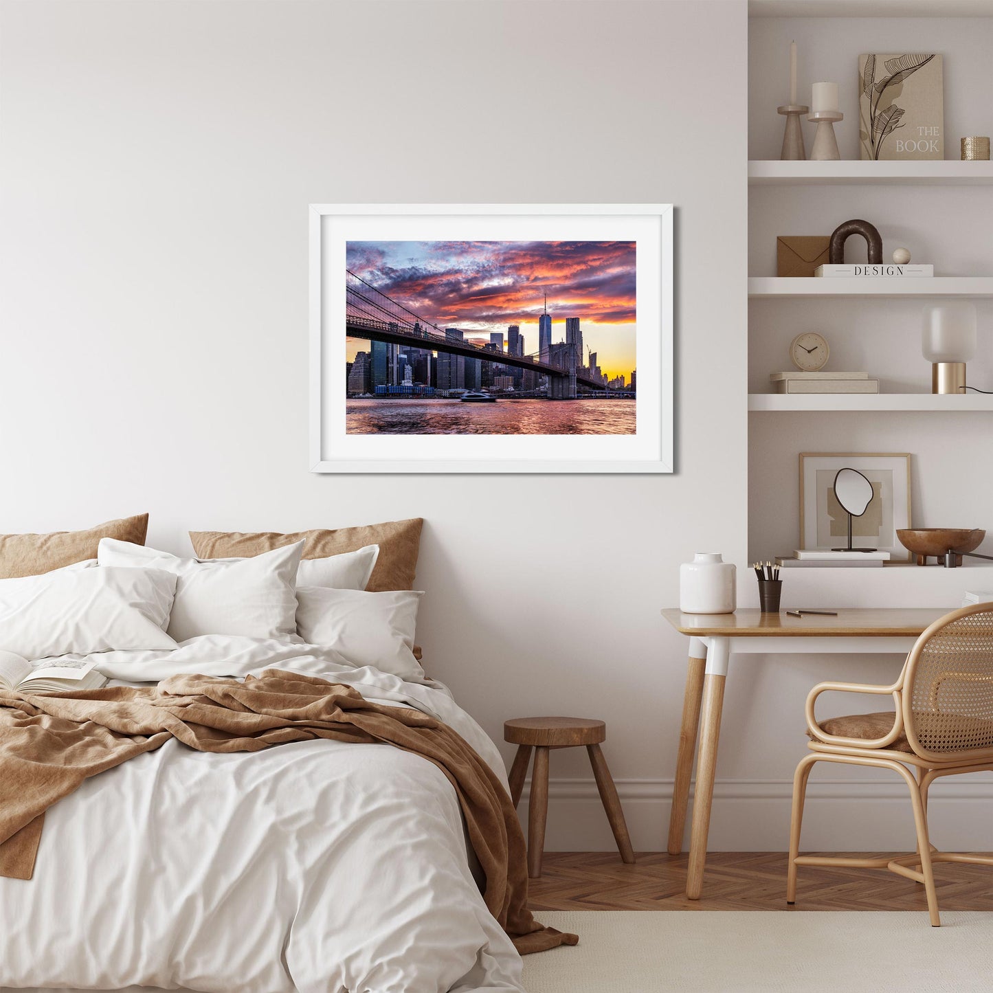 Fine art print of Amazing Sunset Color Over Lower Manhattan and Brooklyn Bridge NYC