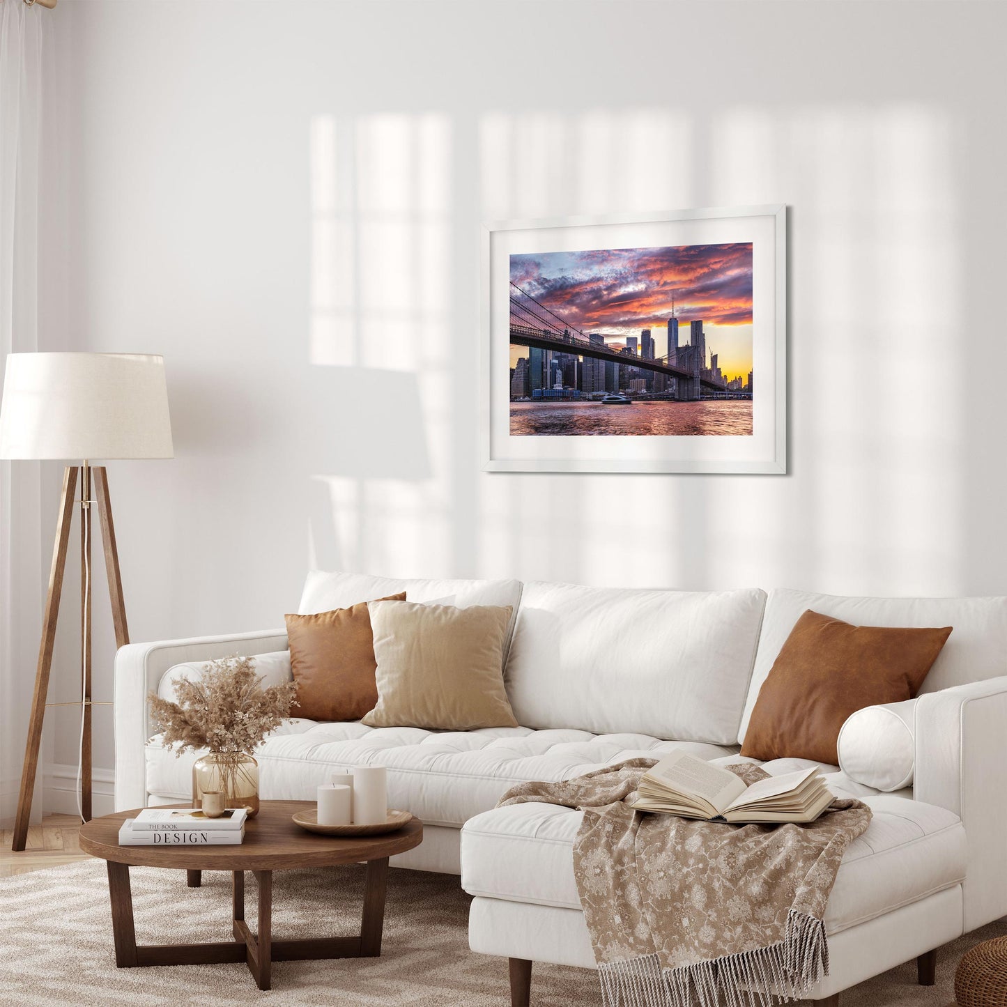 Fine art print of Amazing Sunset Color Over Lower Manhattan and Brooklyn Bridge NYC