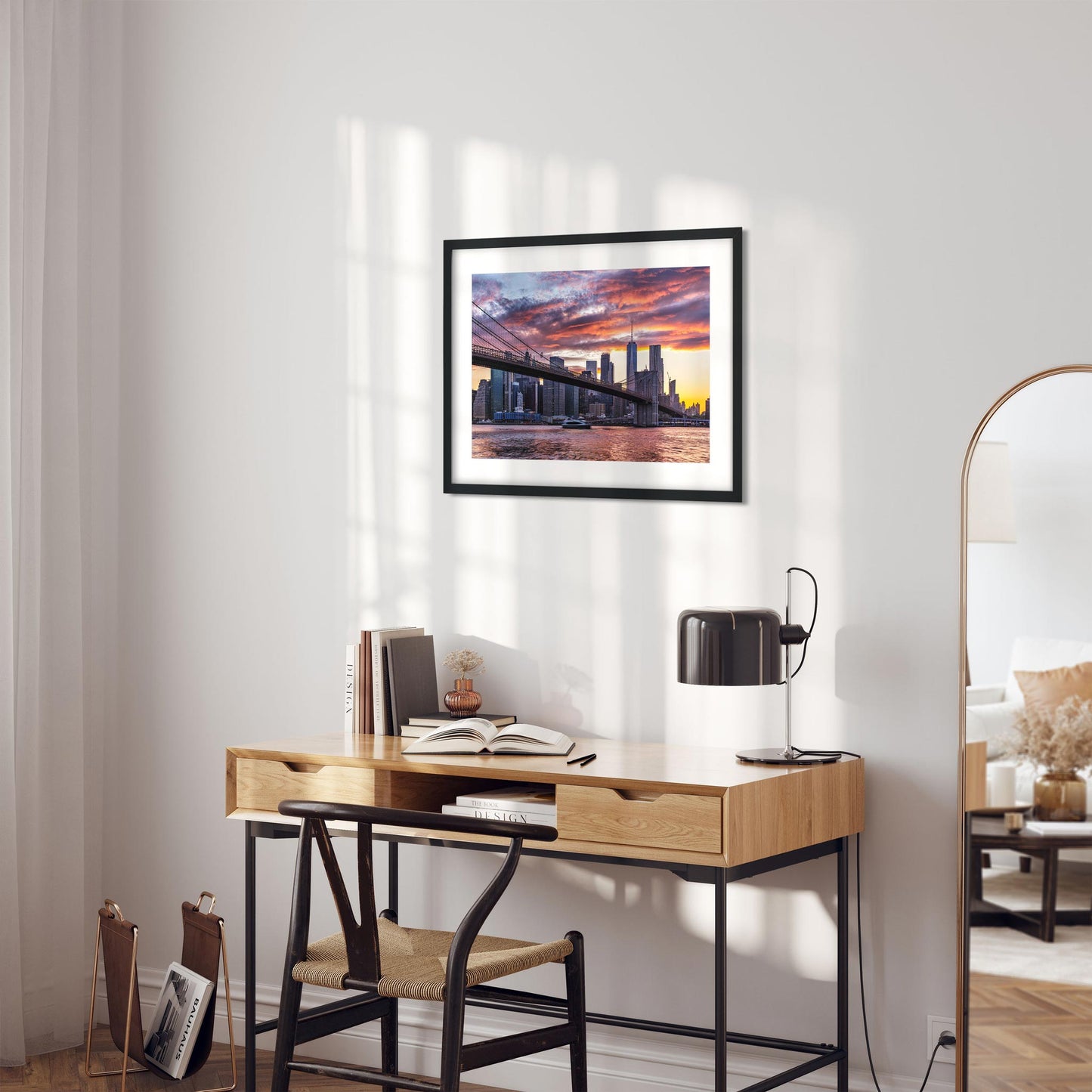 Fine art print of Amazing Sunset Color Over Lower Manhattan and Brooklyn Bridge NYC