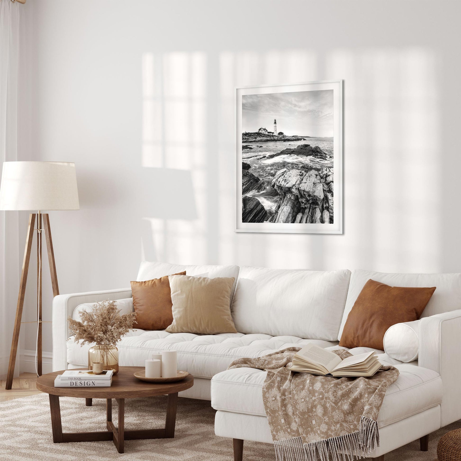 Black and white fine art print of Portland Head Light in Maine