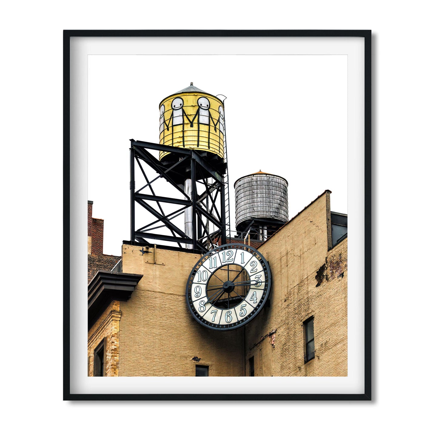 Fine art print of Water Tower Painted by STIK with Clock in East Village New York City