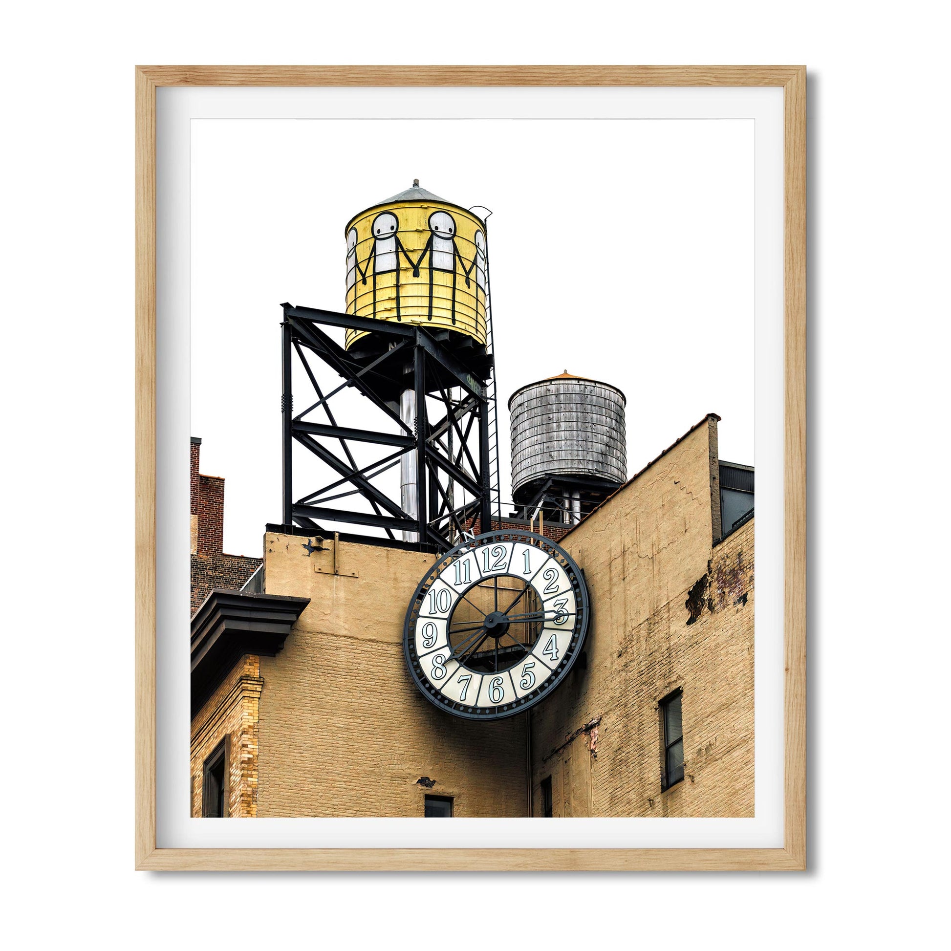 Fine art print of Water Tower Painted by STIK with Clock in East Village New York City