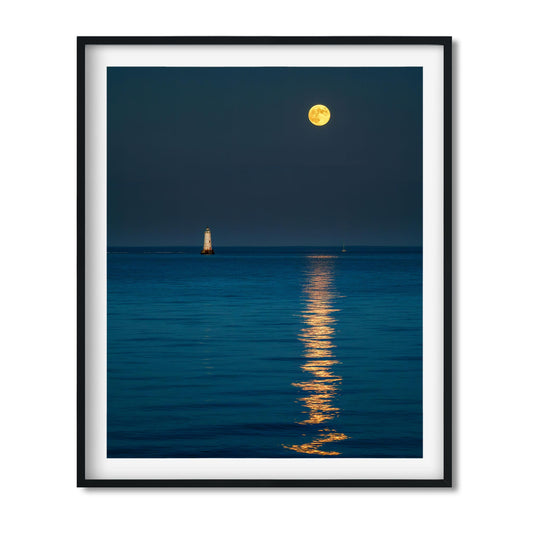 Fine art print of Moon Rising over Great Beds Lighthouse in New Jersey 