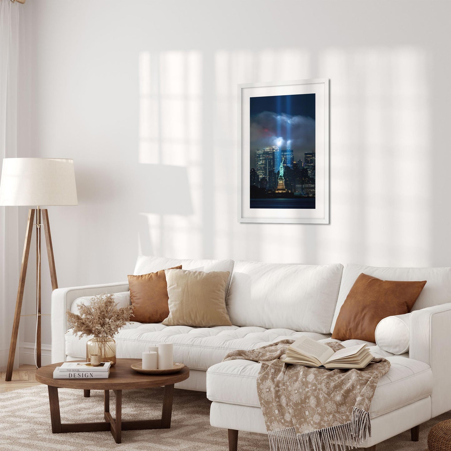 Fine art print of 911 Tribute in Light and Statue of Liberty NYC