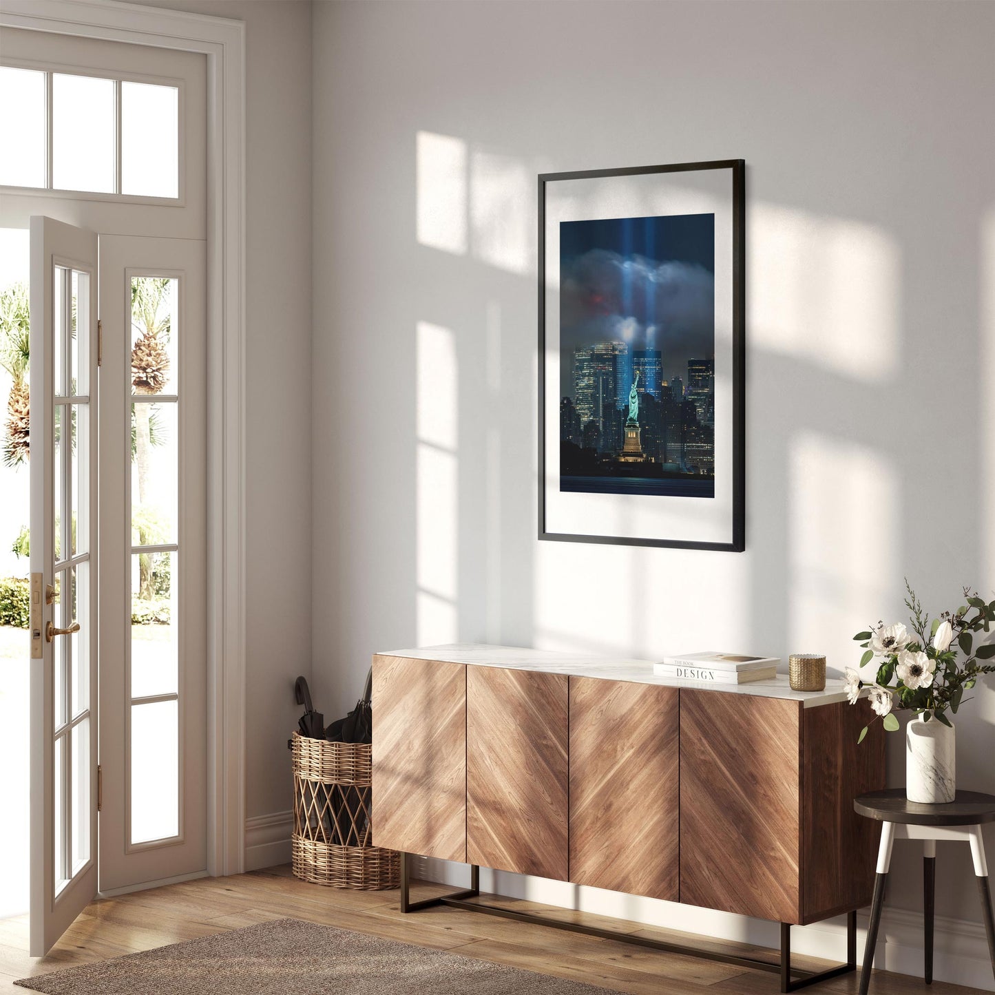 Fine art print of 911 Tribute in Light and Statue of Liberty NYC