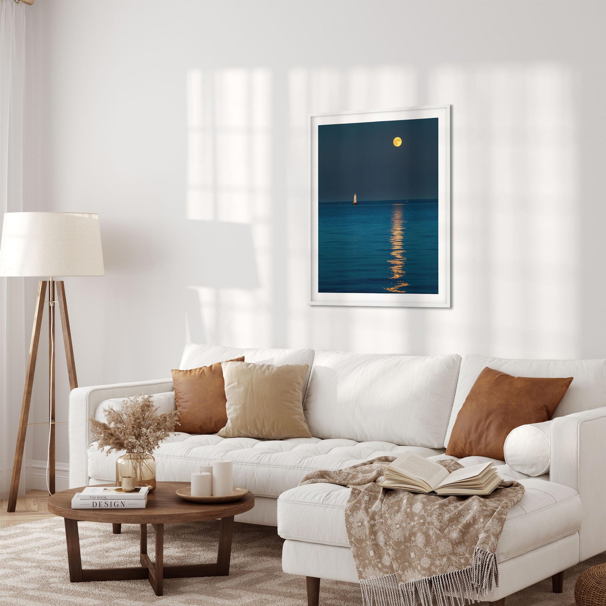 Fine art print of Moon Rising over Great Beds Lighthouse in New Jersey 