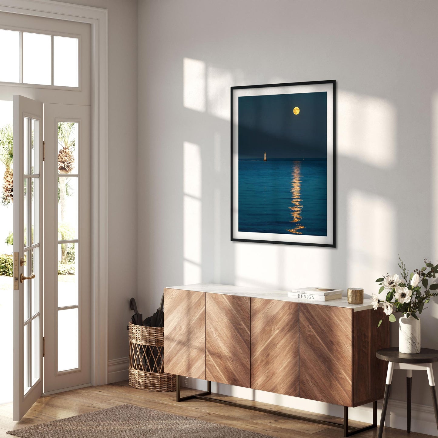 Fine art print of Moon Rising over Great Beds Lighthouse in New Jersey 