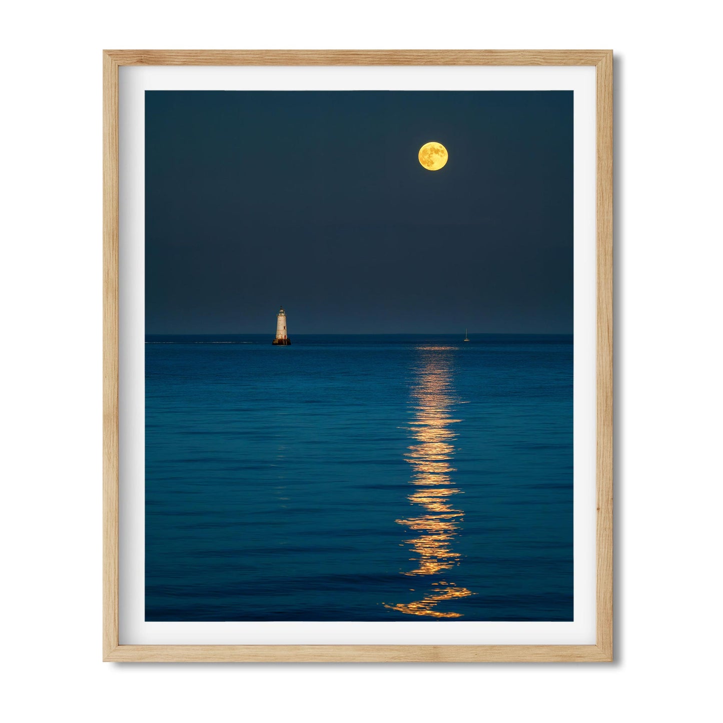Fine art print of Moon Rising over Great Beds Lighthouse in New Jersey 