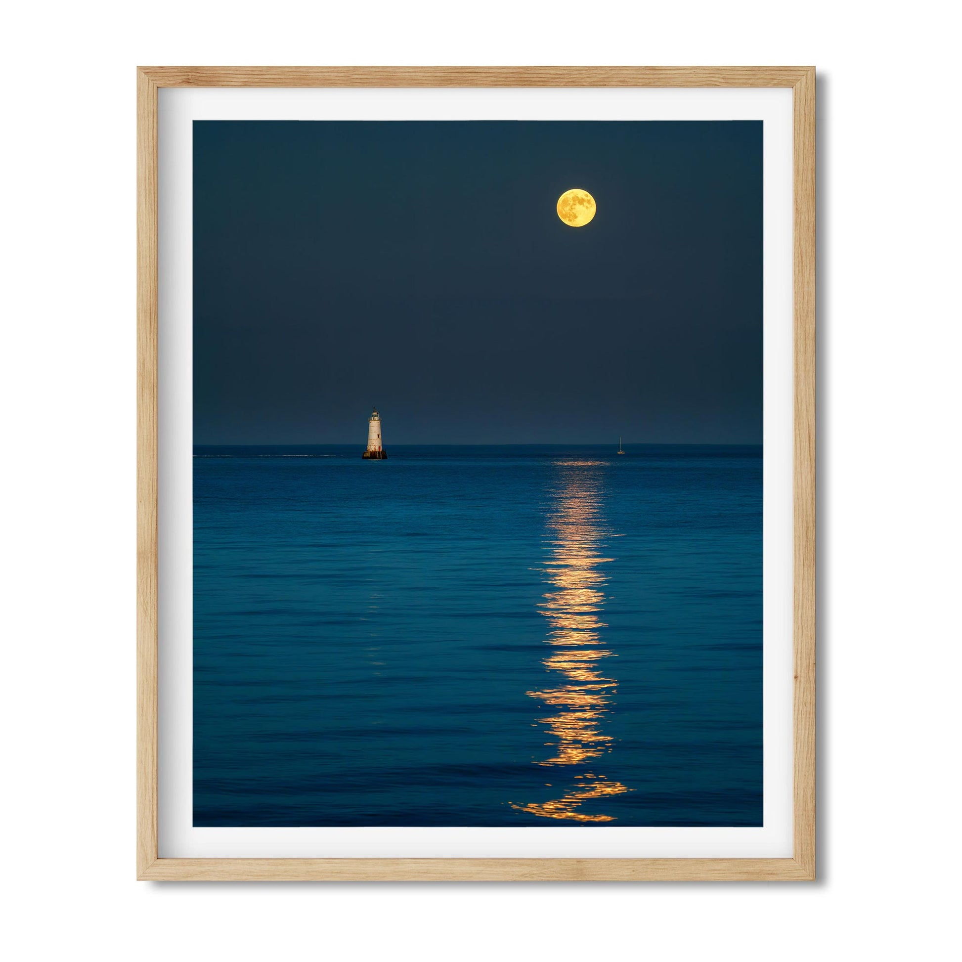 Fine art print of Moon Rising over Great Beds Lighthouse in New Jersey 