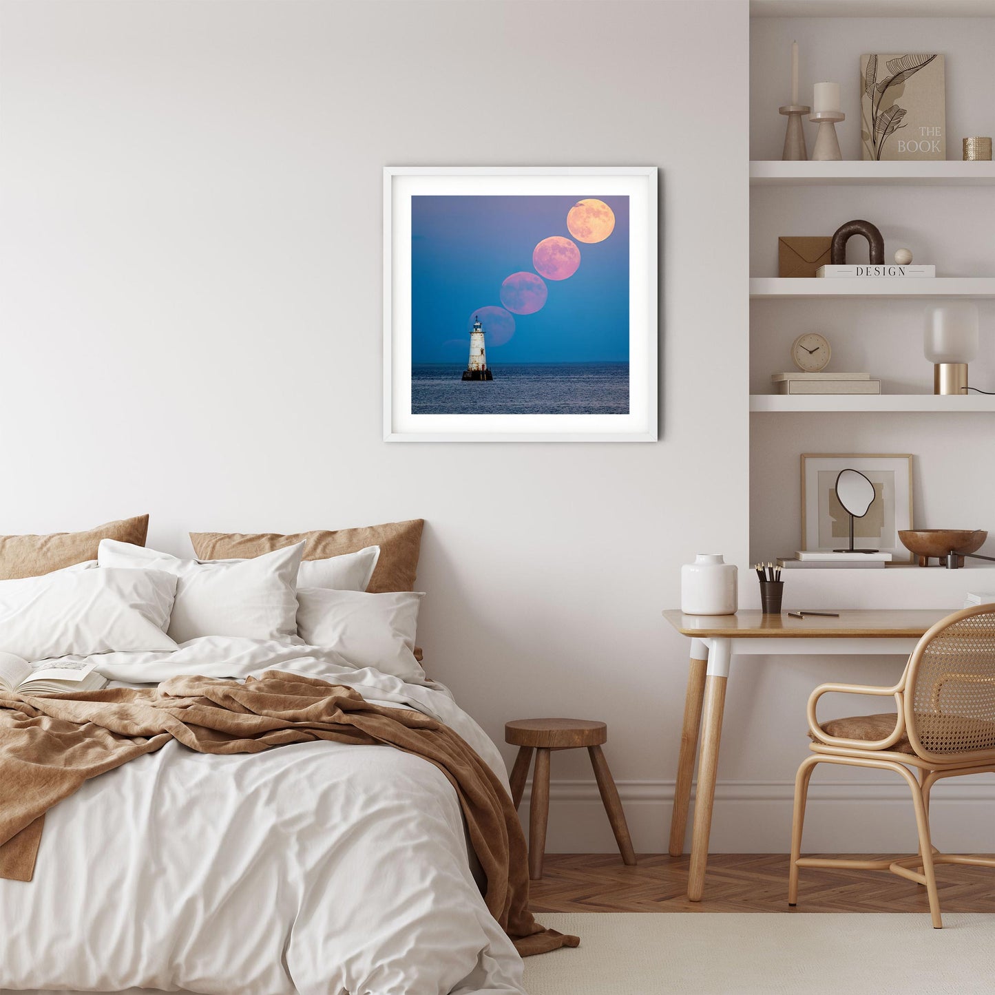 Fine art print of Full Moon Rising over Great Beds Lighthouse in Raritan Bay New Jersey