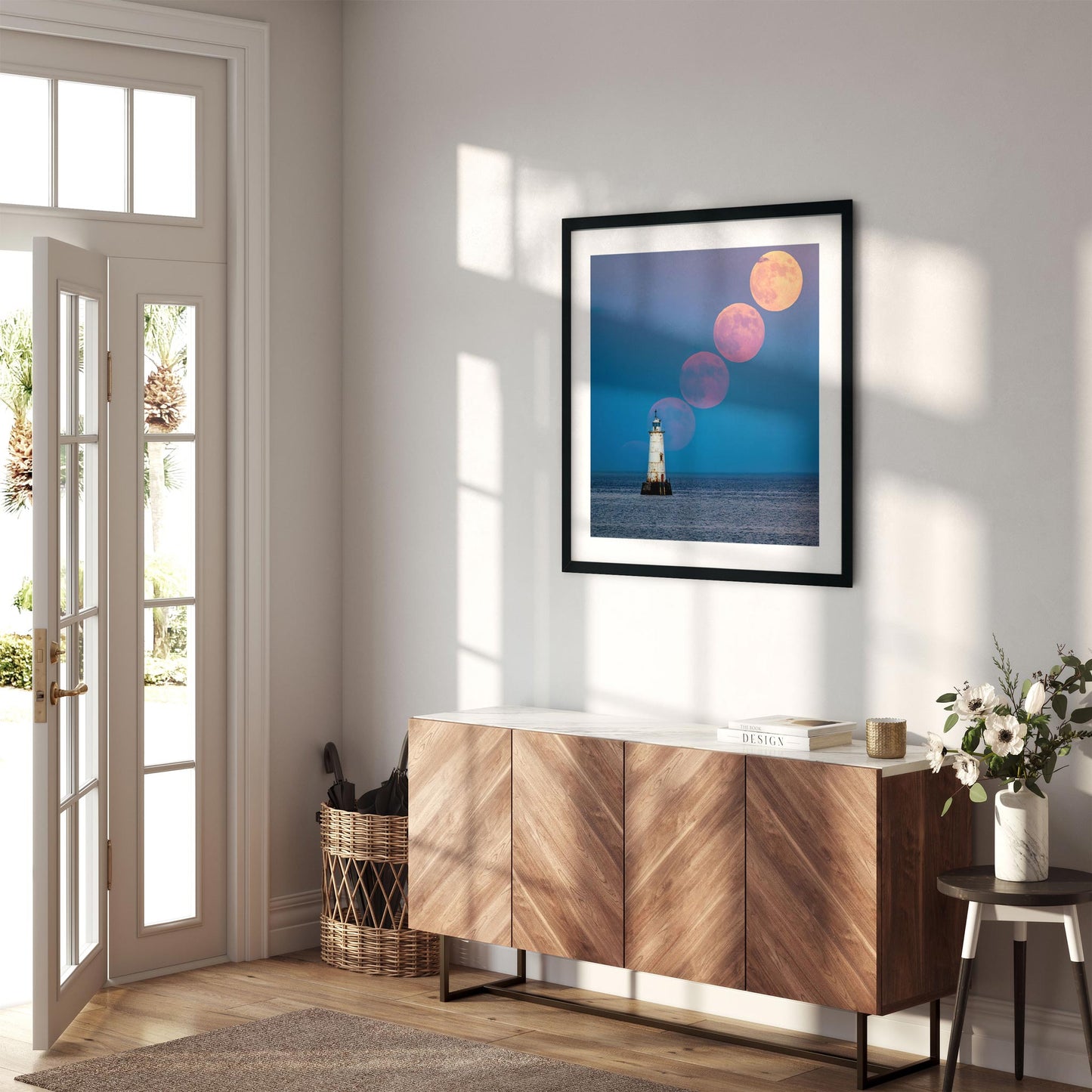 Fine art print of Full Moon Rising over Great Beds Lighthouse in Raritan Bay New Jersey