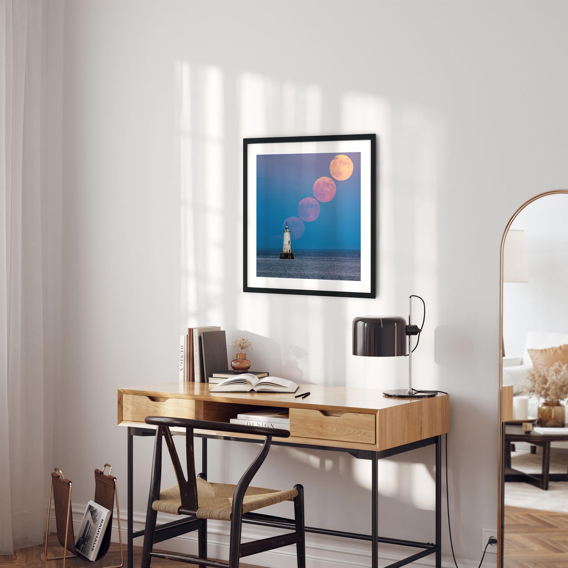 Fine art print of Full Moon Rising over Great Beds Lighthouse in Raritan Bay New Jersey