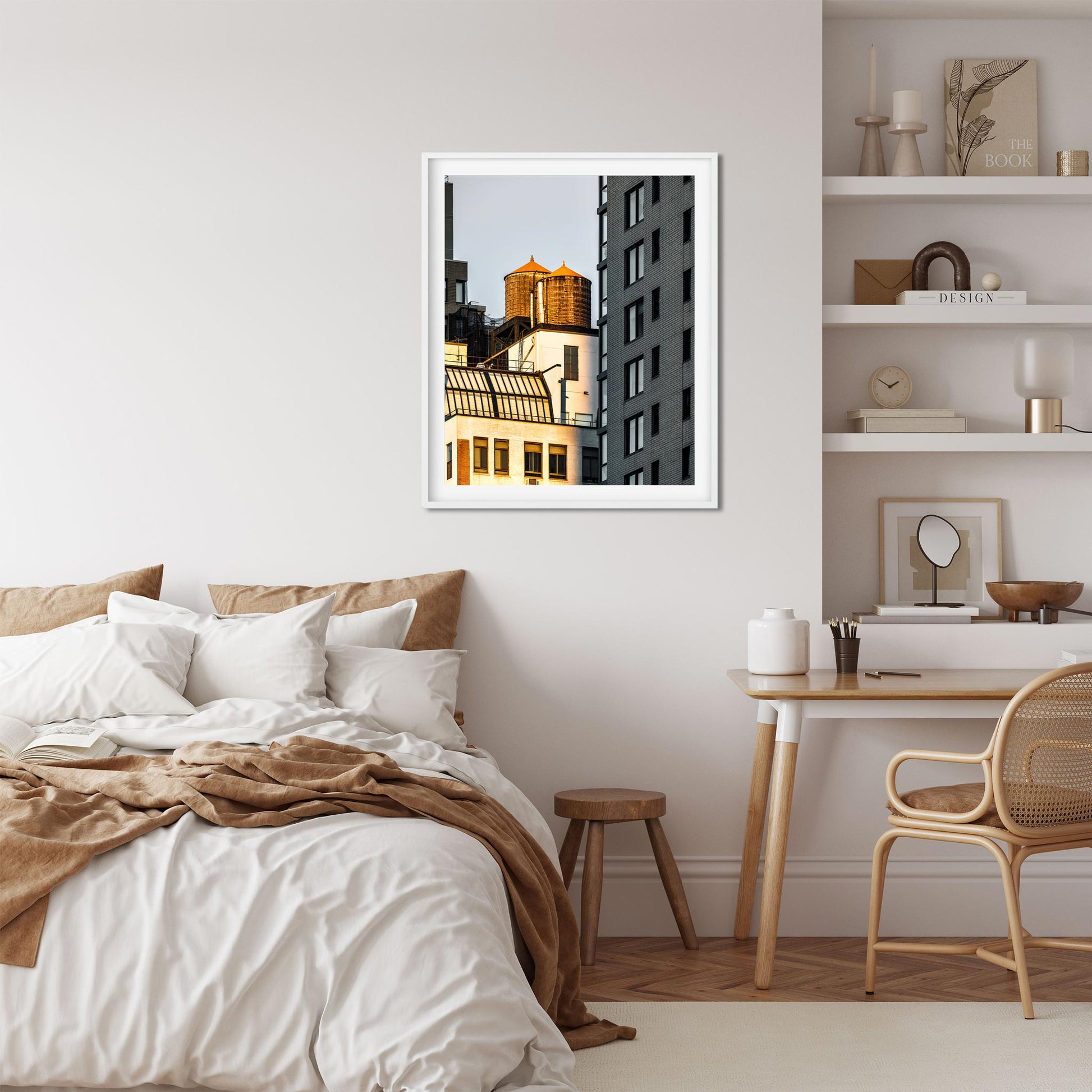 Fine art print of Twin Wood Water Tower in Hell's Kitchen Manhattan at Sunset 