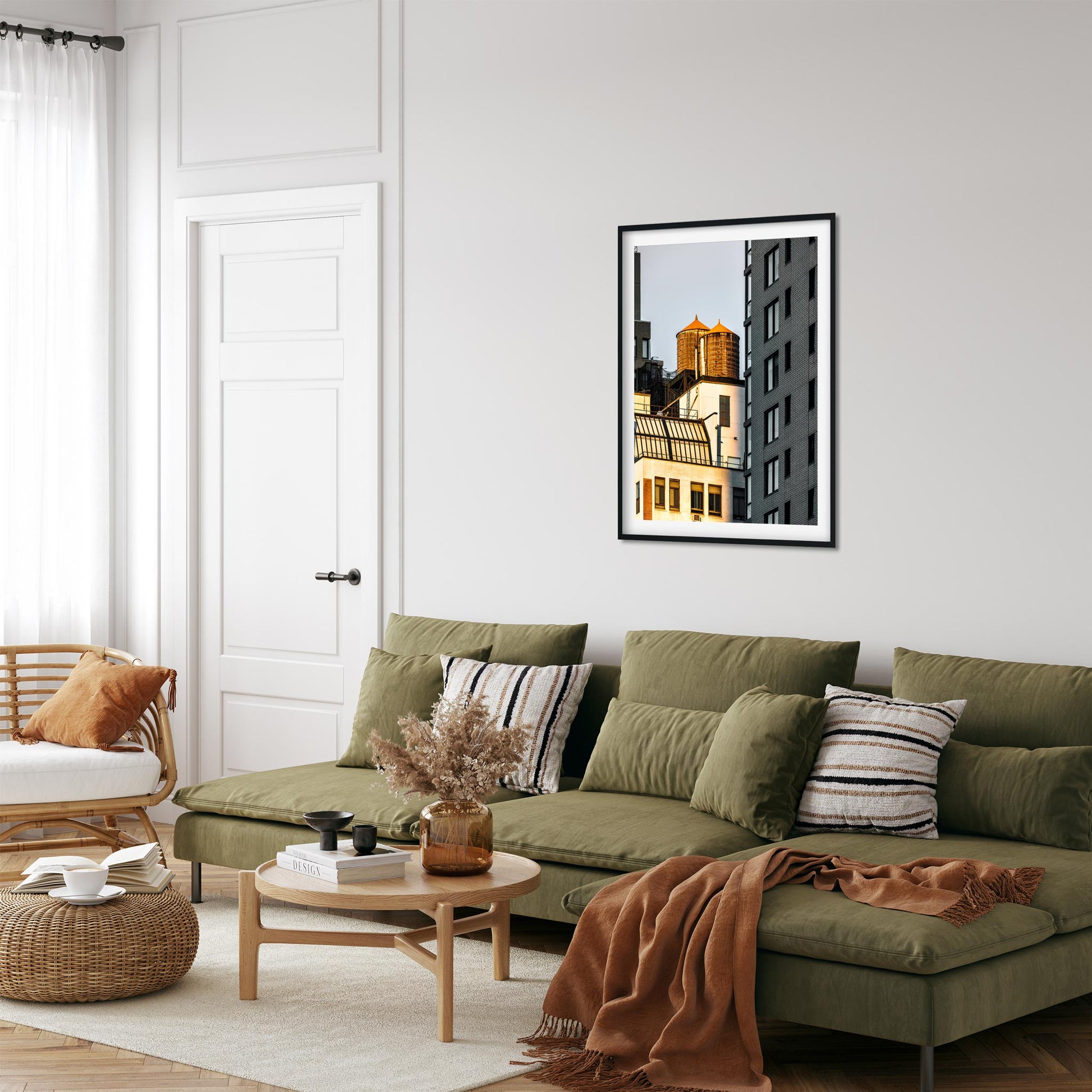 Fine art print of Twin Wood Water Tower in Hell's Kitchen Manhattan at Sunset 