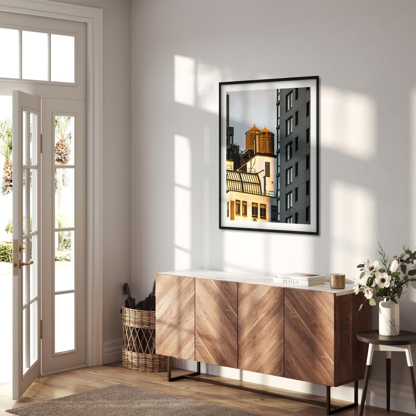 Fine art print of Twin Wood Water Tower in Hell's Kitchen Manhattan at Sunset 