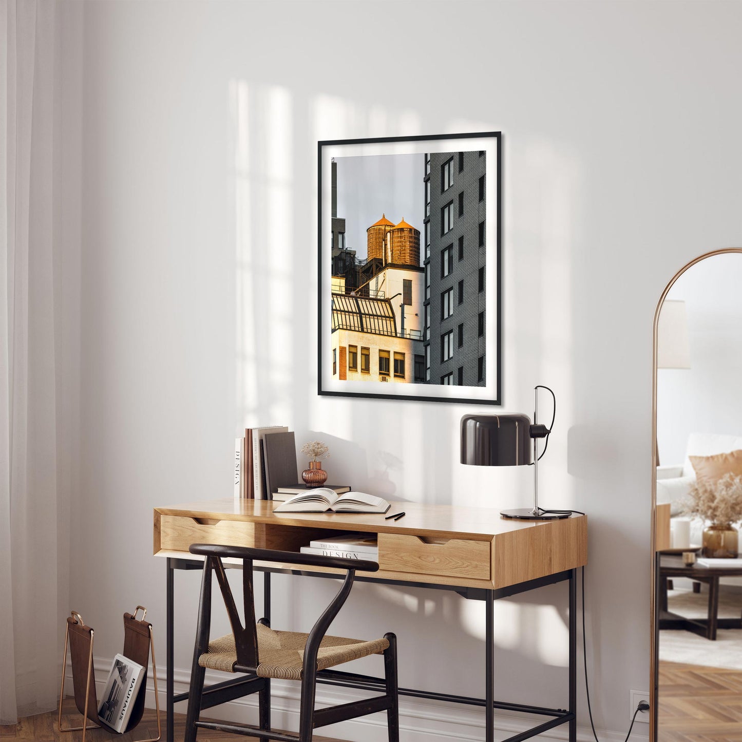 Fine art print of Twin Wood Water Tower in Hell's Kitchen Manhattan at Sunset 