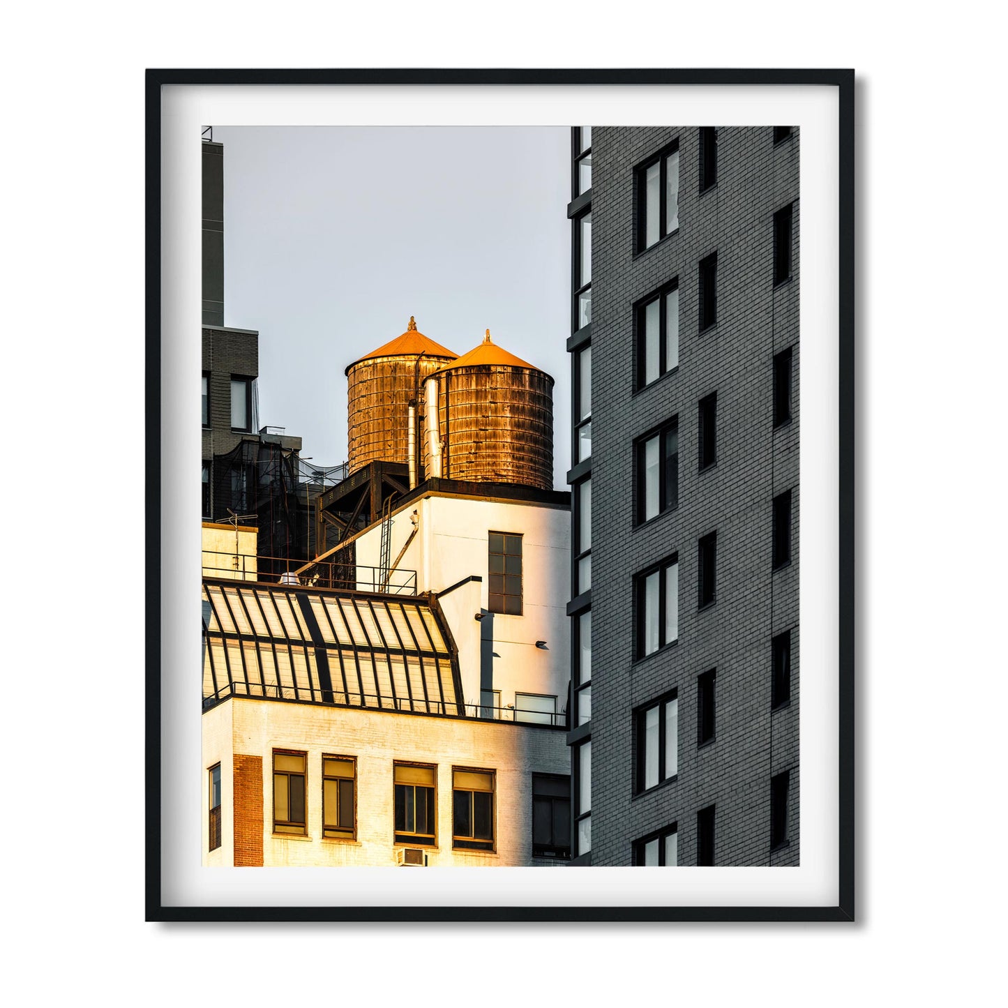 Fine art print of Twin Wood Water Tower in Hell's Kitchen Manhattan at Sunset 