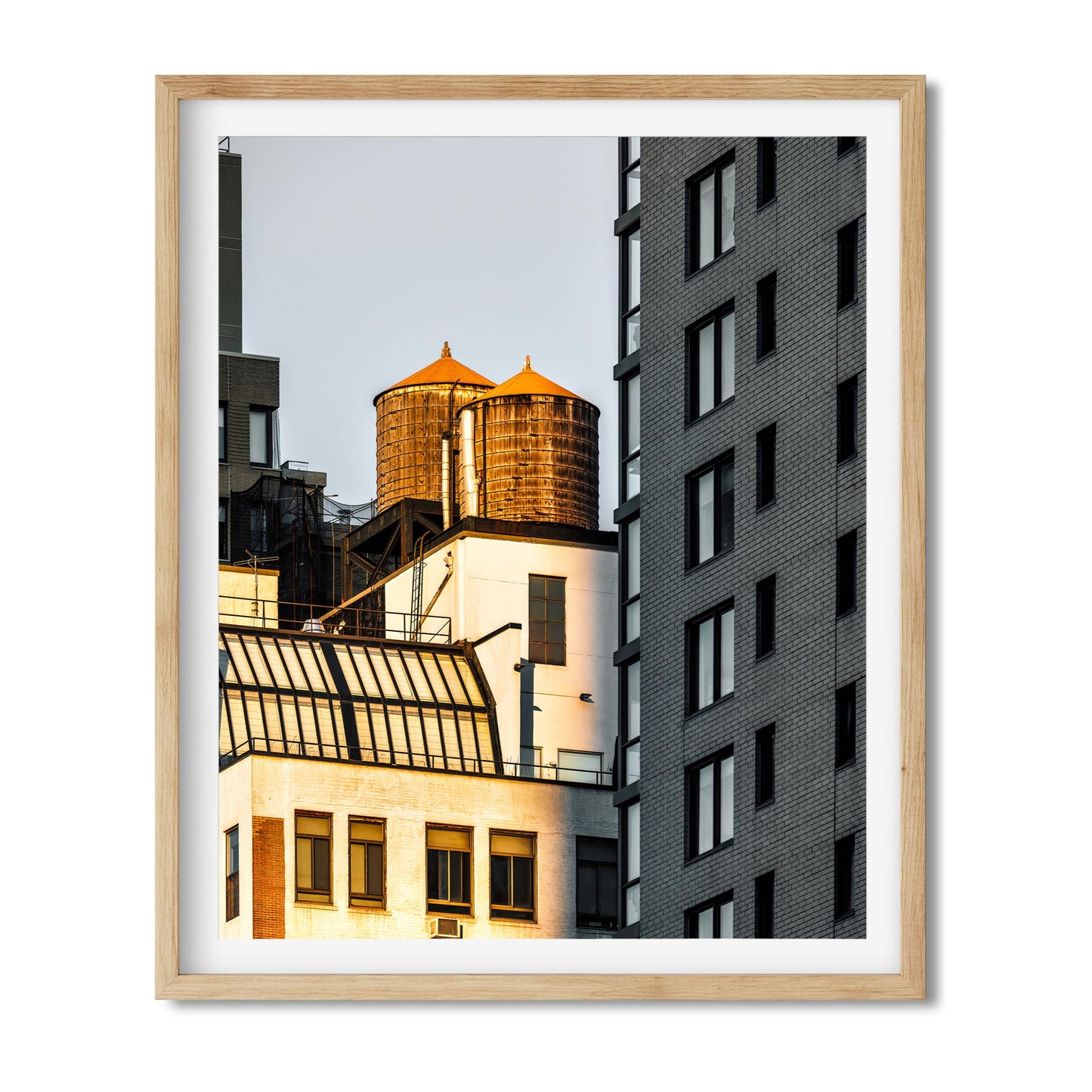 Fine art print of Twin Wood Water Tower in Hell's Kitchen Manhattan at Sunset 
