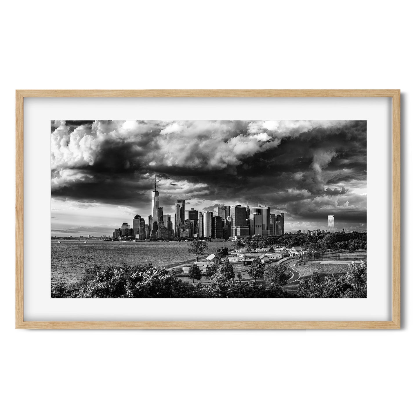 Lower Manhattan Skyline under storm clouds 2024