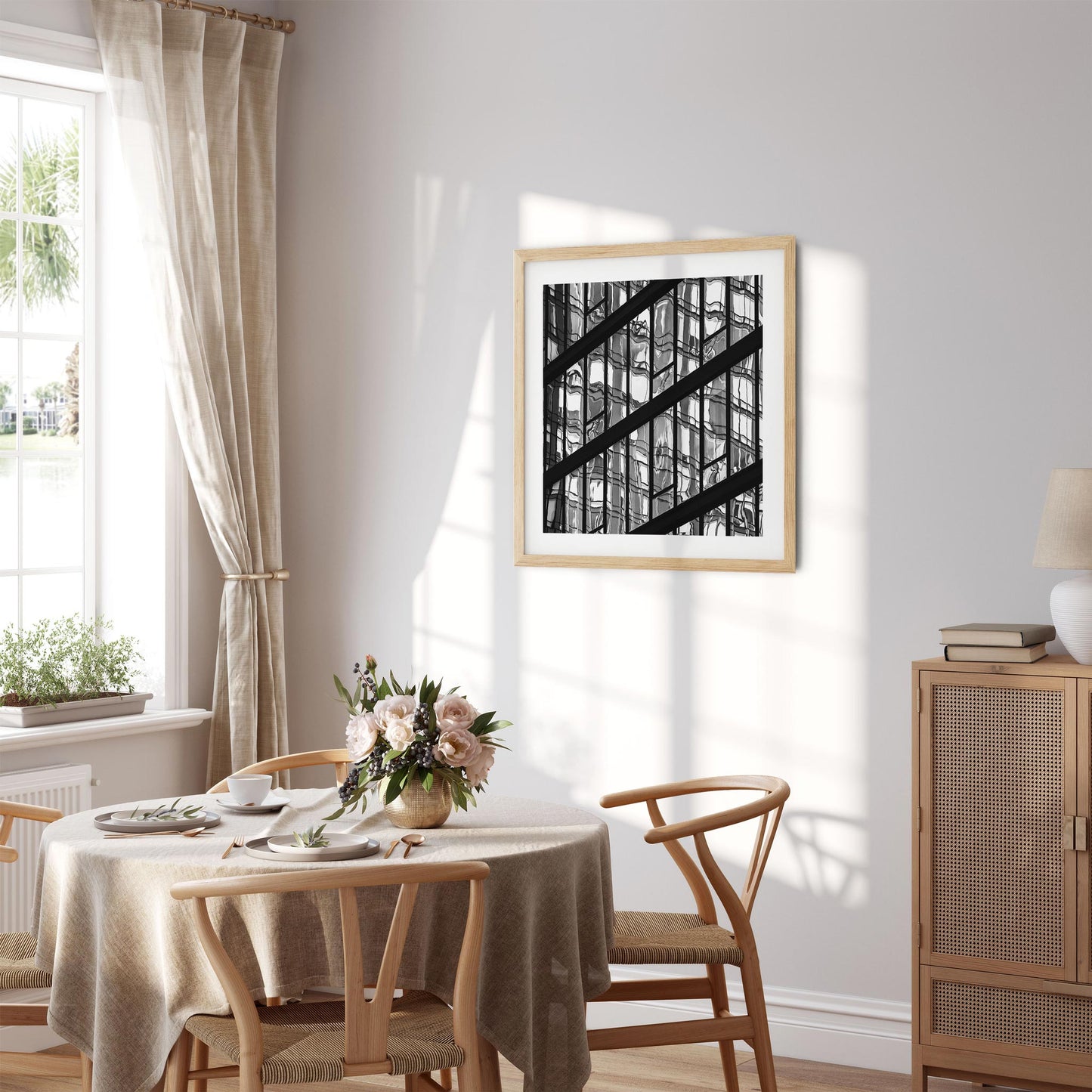 Fine art print of Black and White Abstract Building Reflections of Hudson Yards NYC