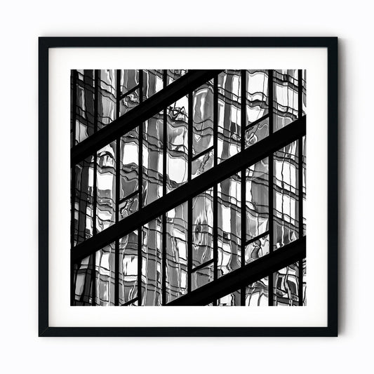 Fine art print of Black and White Abstract Building Reflections of Hudson Yards NYC