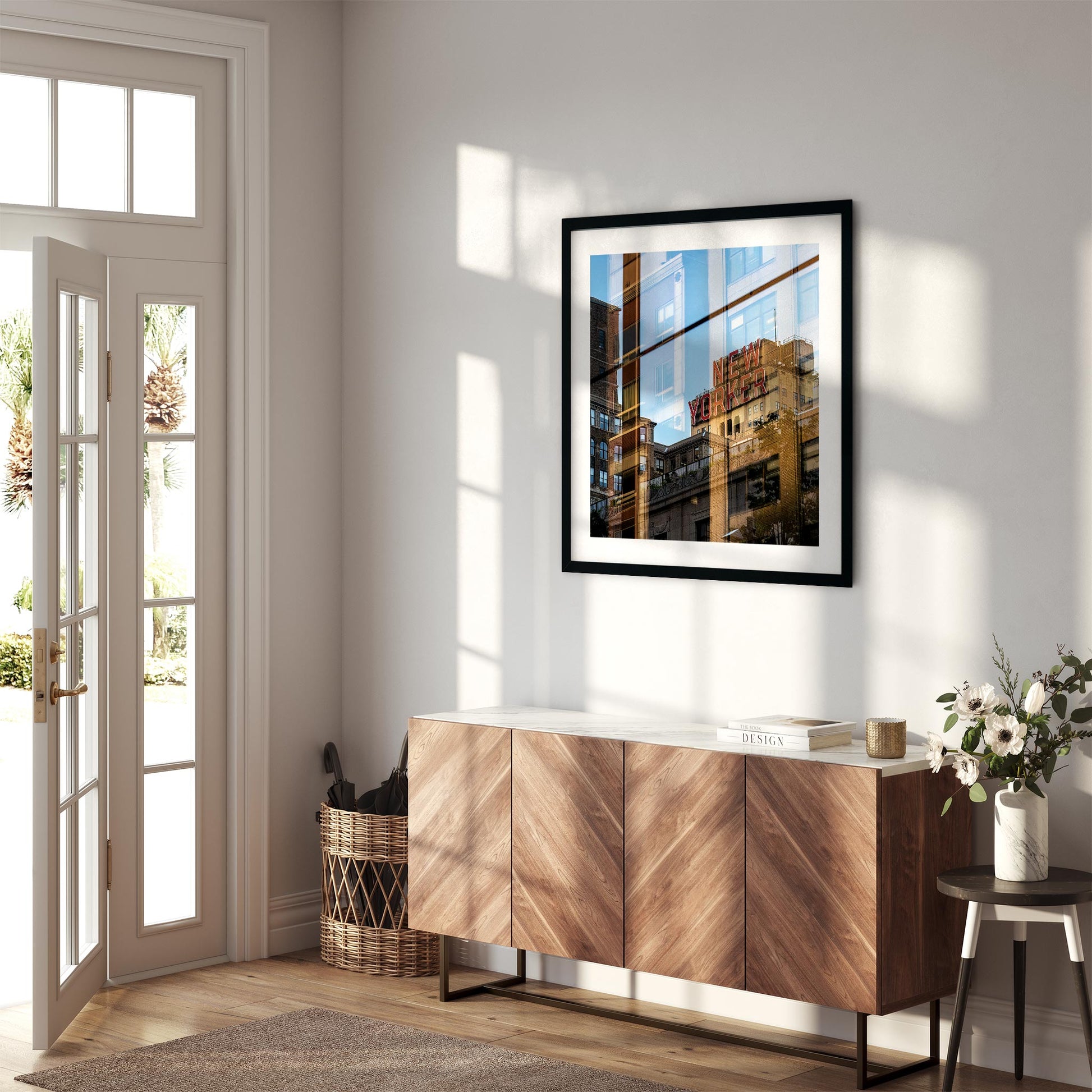 Fine art print of New Yorker Sign and Reflections Garment District NYC