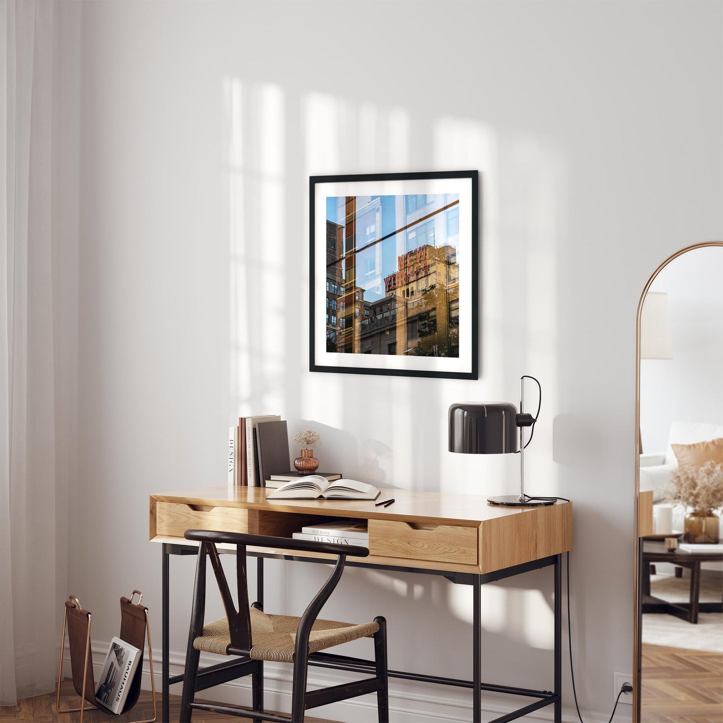 Fine art print of New Yorker Sign and Reflections Garment District NYC