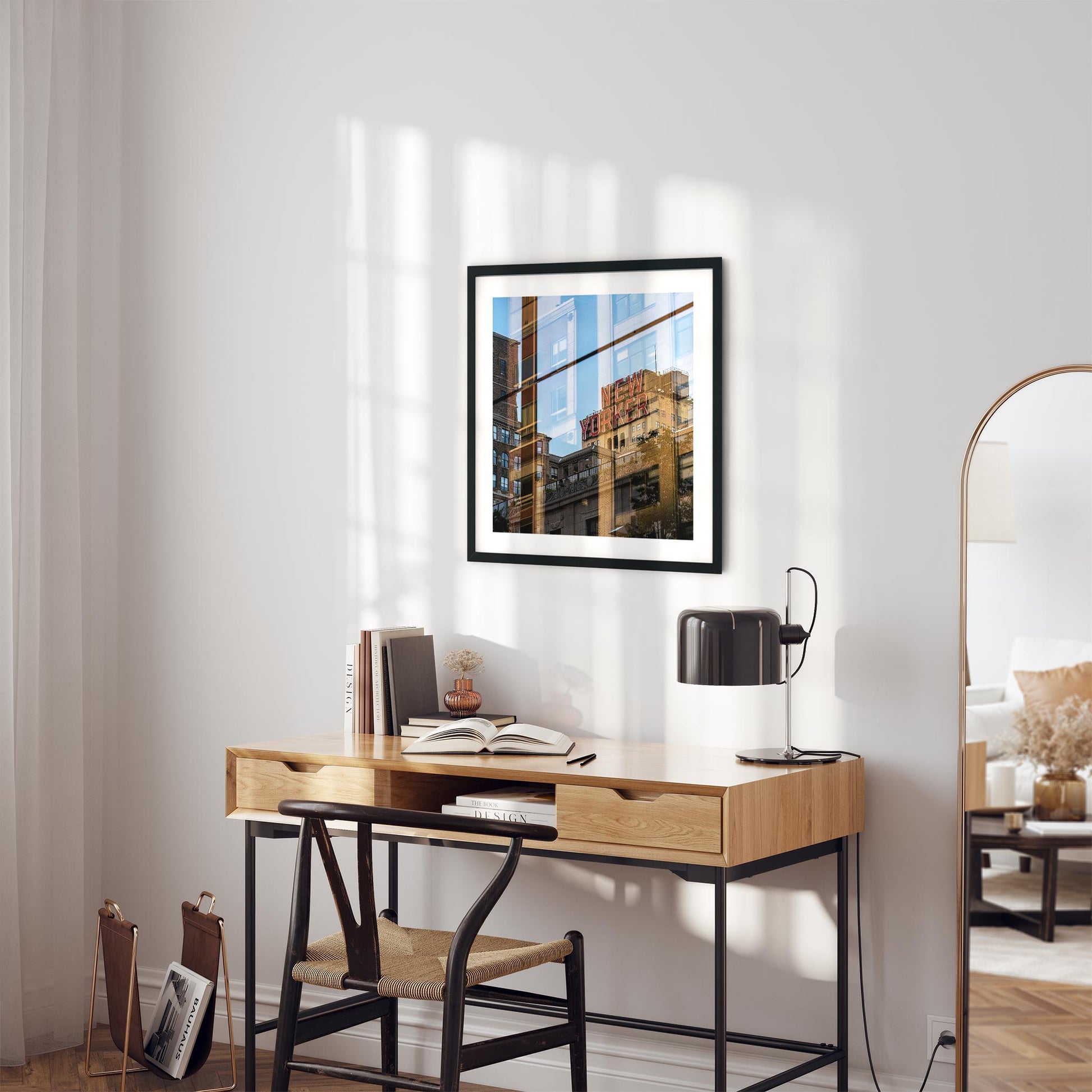 Fine art print of New Yorker Sign and Reflections Garment District NYC