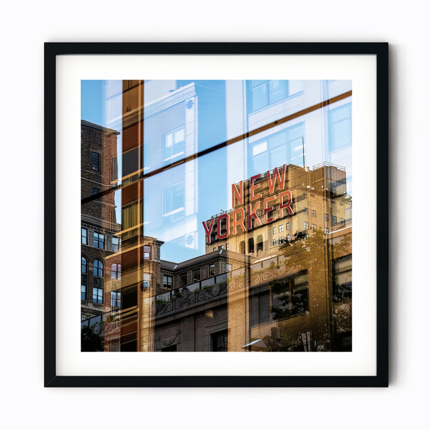 Fine art print of New Yorker Sign and Reflections Garment District NYC