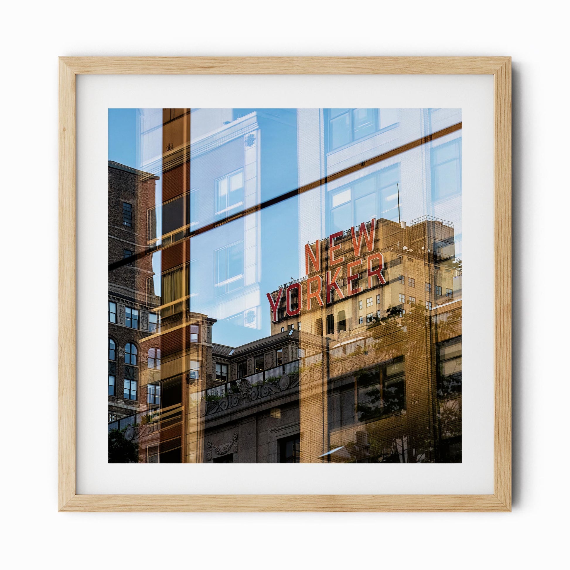 Fine art print of New Yorker Sign and Reflections Garment District NYC