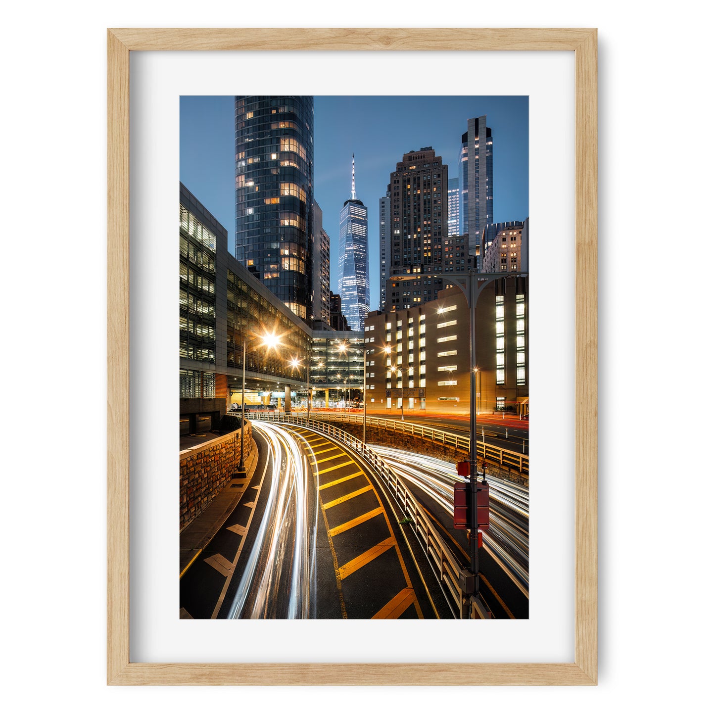 Light trails in Lower Manhattan at night 2024