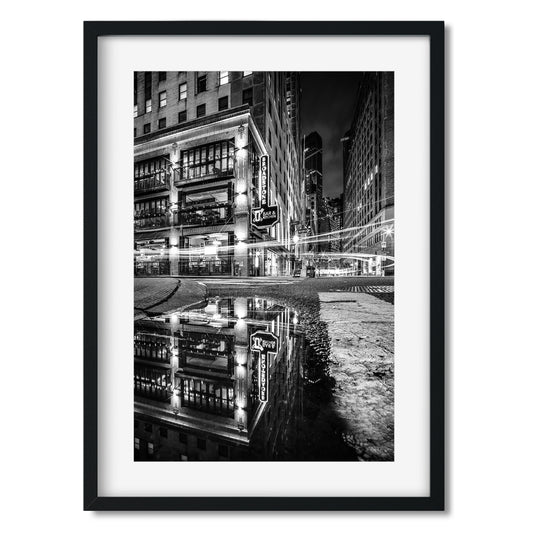 Lower Manhattan Broad Street reflection at night 2024