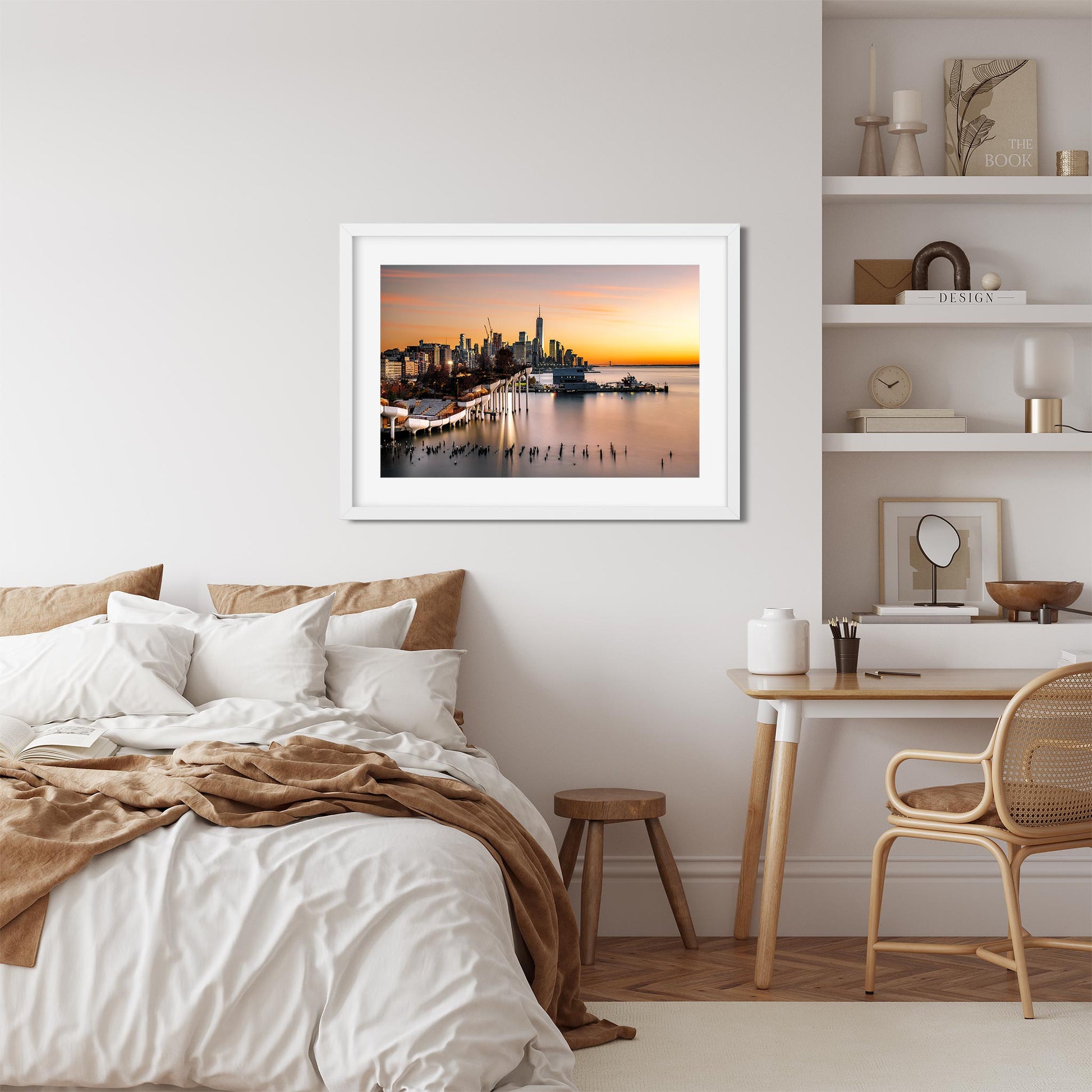 New York Cityscape Photography Color Fine Art Print Wall Art of Little Island and Lower Manhattan Skyline at sunset