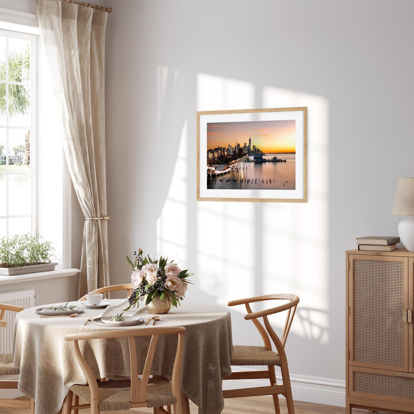 New York Cityscape Photography Color Fine Art Print Wall Art of Little Island and Lower Manhattan Skyline at sunset