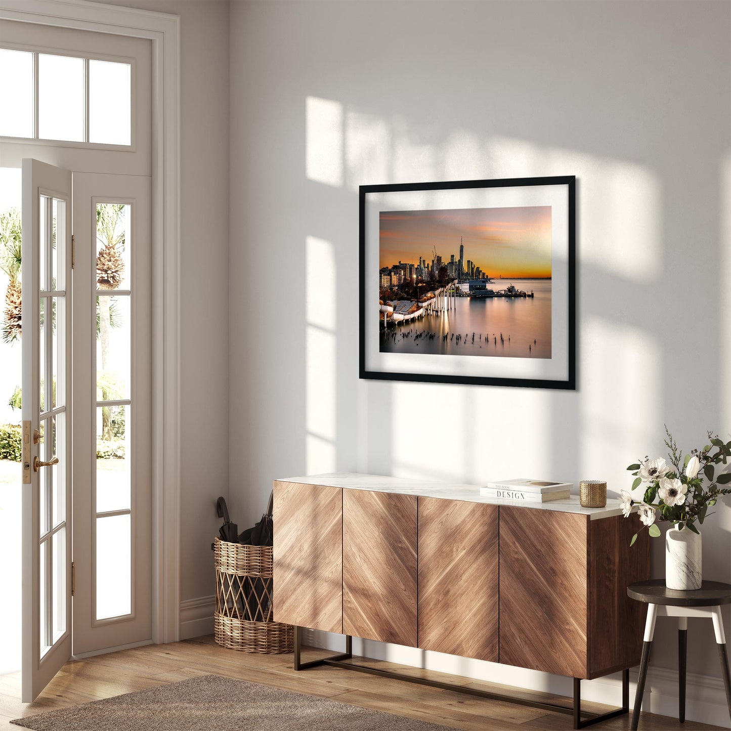 New York Cityscape Photography Color Fine Art Print Wall Art of Little Island and Lower Manhattan Skyline at sunset
