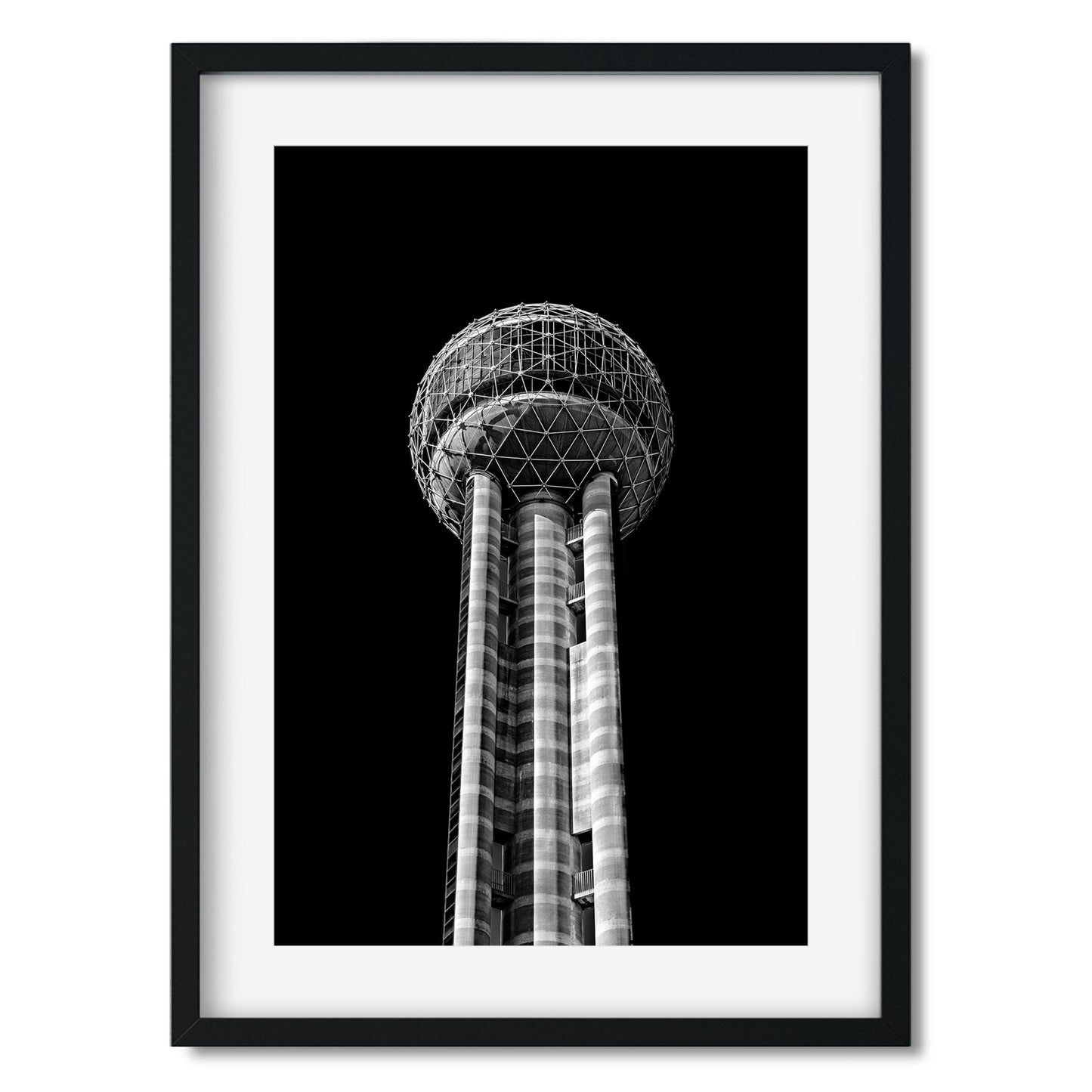 Reunion Tower, Dallas Texas Architecture Black and White Fine Art Print