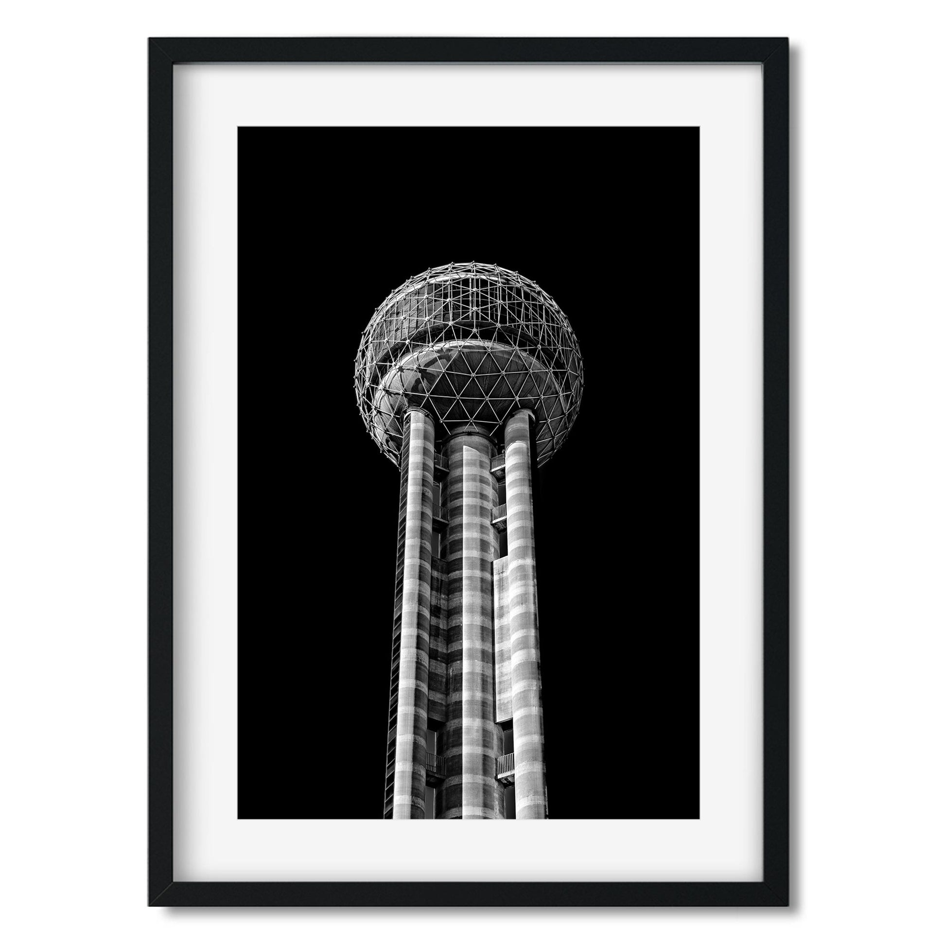 Reunion Tower, Dallas Texas Architecture Black and White Fine Art Print
