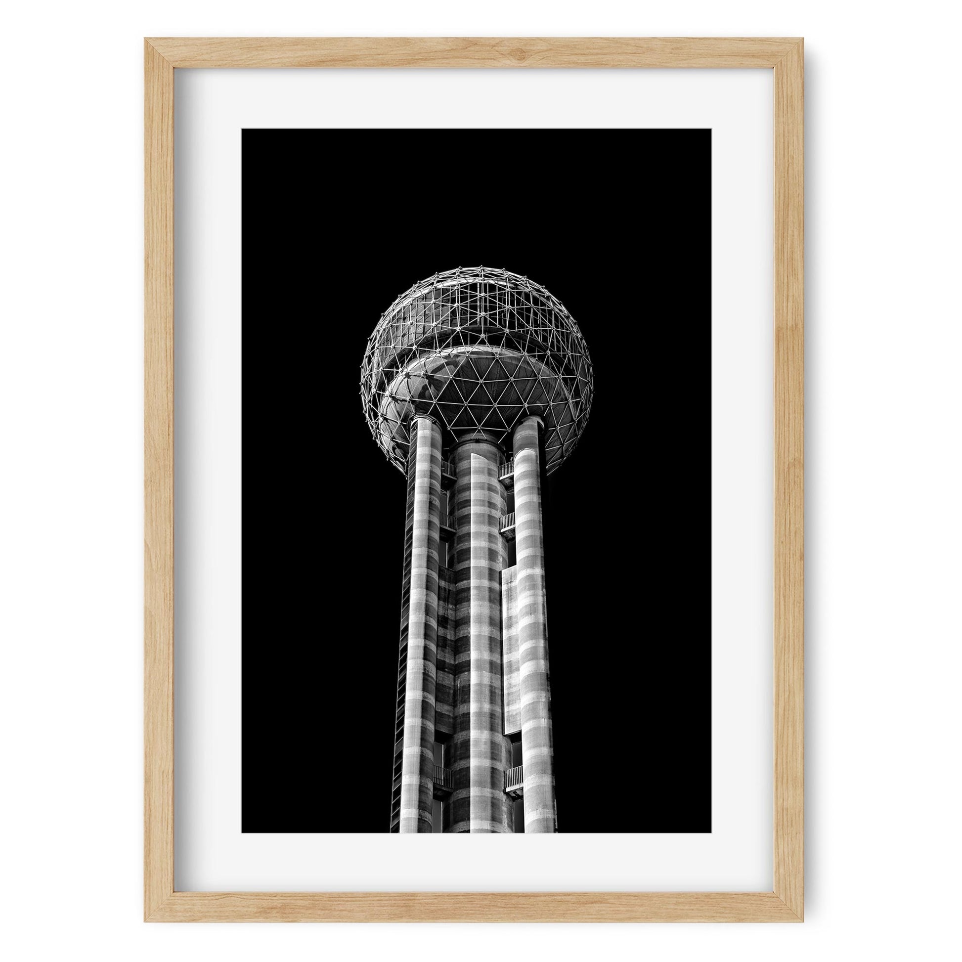 Reunion Tower, Dallas Texas Architecture Black and White Fine Art Print